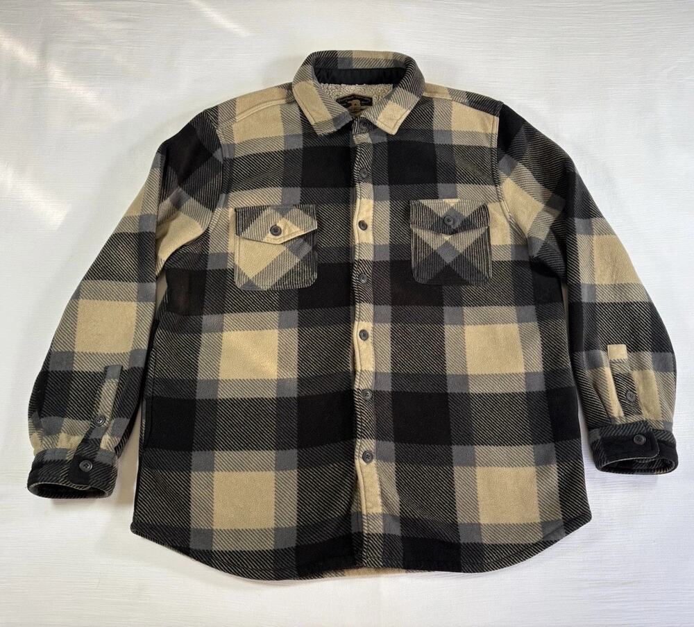 FREEDOM FOUNDRY Sherpa Lined Flannel Shirt Jacket Mens LG Blue Plaid Shacket